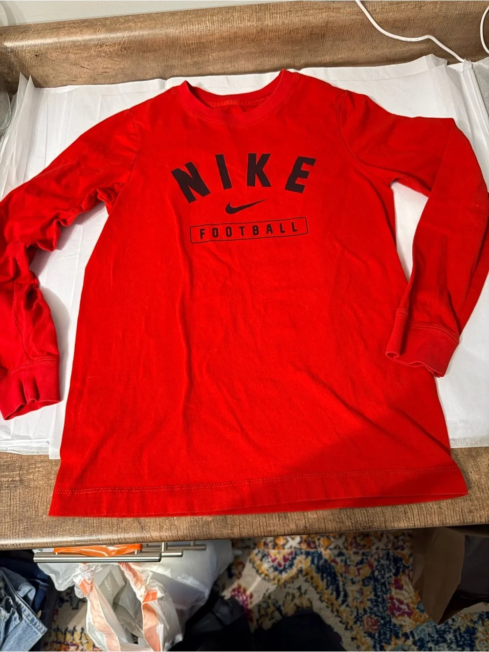 Nike Football Long Sleeve Graphic Tee Youth Small Red Athletic Shirt